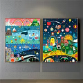 Vibrant Kids Room Decorative Paintings With Rainbow Animals And Star Designs