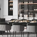 Elegant Modern Style Dining Room Interior With Wine Cabinet And Dining Table Chairs 3d model