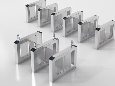 Modern Public Facility Access Control Turnstile With Stainless Steel And Transparent Gates 3d model