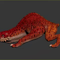 Red Dinosaur Game Movie Character With Scales Claws Green Eyes Fierce Crawling Stance