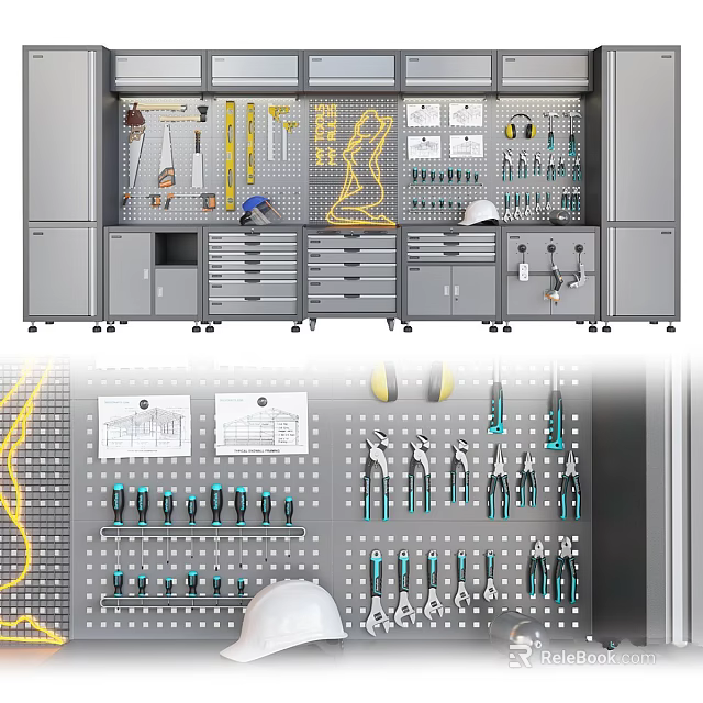 Accessory Decoration Set With Wall Mounted Tool Rack And Storage Cabinet Tools 3d model