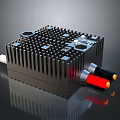 Black Electronic Device with Metal Heatsink Structure Red Black Connectors and Component Holes