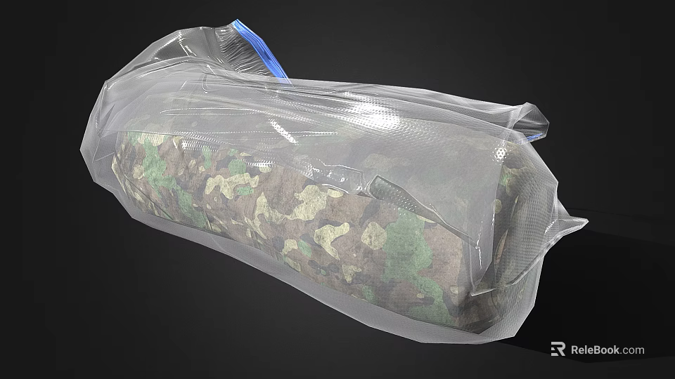 Camouflage Pattern Folder Packaged In Transparent Plastic Bag With Blue Handle 3d model 