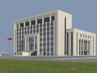 Modern Building Exterior Wall With Stone Cladding And Symmetrical Window Design 3d model