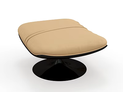 Beige Upholstered Leisure Chair With Stitched Details And Modern Black Circular Base 3d model