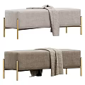 Modern Gray Sofa Bench With Soft Upholstery Golden Metal Legs And Cozy Blanket