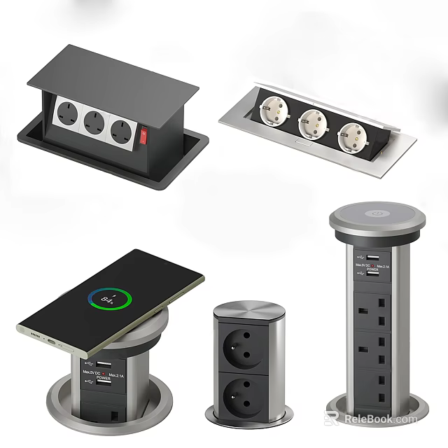 Modern Power Sockets With USB Ports And Various Design Types 3d model