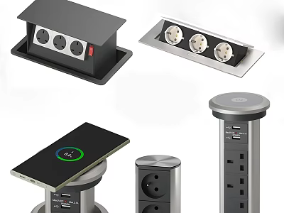 Modern Power Sockets With USB Ports And Various Design Types 3d model