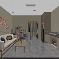 Cozy Bright Kids Home Interior With Sofa Coffee Table Bookshelf And Kitchen Area