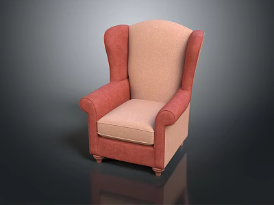Vintage Style Upholstered Pink And Orange Armchair With Curved Armrests Dark Wooden Legs 3d model