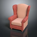 Vintage Style Upholstered Pink And Orange Armchair With Curved Armrests Dark Wooden Legs