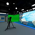 Modern Studio Interior With Green Screen Camera Tripod White Chairs And World Map 3d model