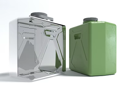 Transparent And Green Jerry Cans Display Side By Side For Storage Use 3d model