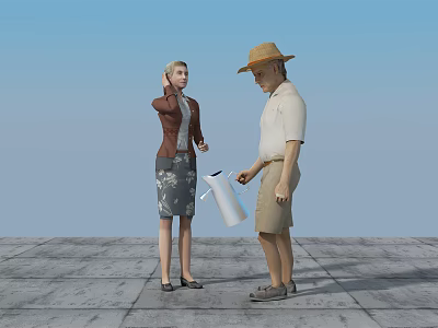 Man And Woman Interact With Spray Bottle In Outdoor Scene 3d model