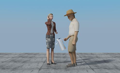 Modern double dynamic watering flowers chat people 3d model