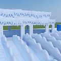 Blue And White Snow Themed Playground Slides With Wavy And Grid Surfaces For Outdoor Fun
