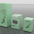Light Green Vintage Refrigerator and Freezer with Floral Decorative Patterns 3d model