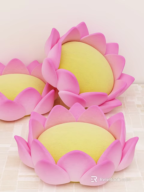 Soft Pink Petal Designed Pillow With Yellow Center For Comfortable Home Decor 3d model 