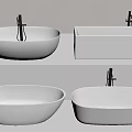 Modern White Bathtub Designs Featuring Round Oval And Rectangular Shapes With Faucets 3d model