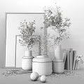 Elegant Decorative Ornament Set With Gold Purple Vases Olive Plants Artworks And Books
