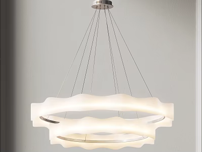 Modern Circular Chandelier With White Wavy Shade And Metal Suspension Cables For Interior Lighting 3d model