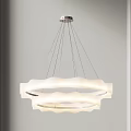 Modern Circular Chandelier With White Wavy Shade And Metal Suspension Cables For Interior Lighting