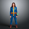 Woman In Blue Jumpsuit With 111 Logo Yellow Belt And Green Arm Device