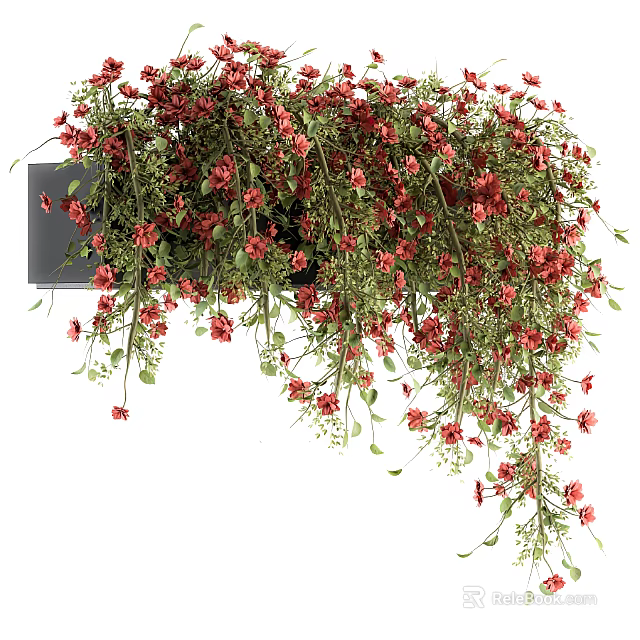 Beautiful Hanging Red Flowers With Green Leaves For Home Decorative 3d model 