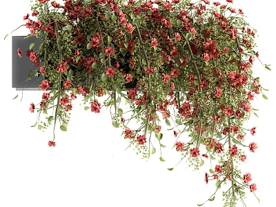 Beautiful Hanging Red Flowers With Green Leaves For Home Decorative 3d model