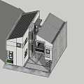 Modern Detached House Exterior With Geometric Design Large Windows And Patio