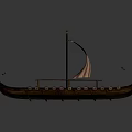 Viking Warriors Sailing Longship With Red White Striped Sail And Dragon Motif On Hull