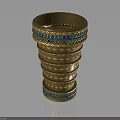 Golden Stacked Bracelets With Blue Green Gemstone Inlays And Carved Patterns