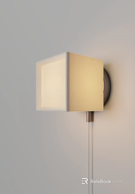 Modern Square Fabric Wall Lamp With White Shade Warm Light And Metal Base 3d model 