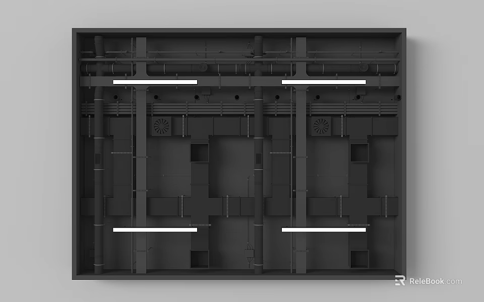 Modern Ceiling Design With Metal Framework Cross Beams Ventilation Grilles And Lighting Strips 3d model 