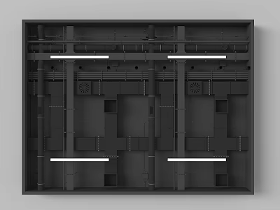 Modern Ceiling Design With Metal Framework Cross Beams Ventilation Grilles And Lighting Strips 3d model