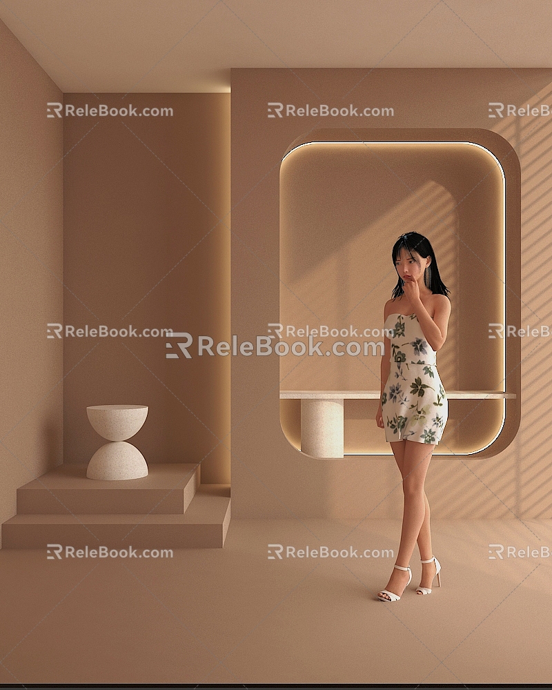 Warm Tone Studio Arc Box Model Simple Modeling 3d model