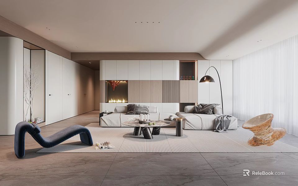 Modern Minimalist Living Room Interior With Sofa Coffee Table And Floor Lamp 3d model 
