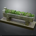 Stone Trough Planter With Green Plants On Brick Platform And Support Legs