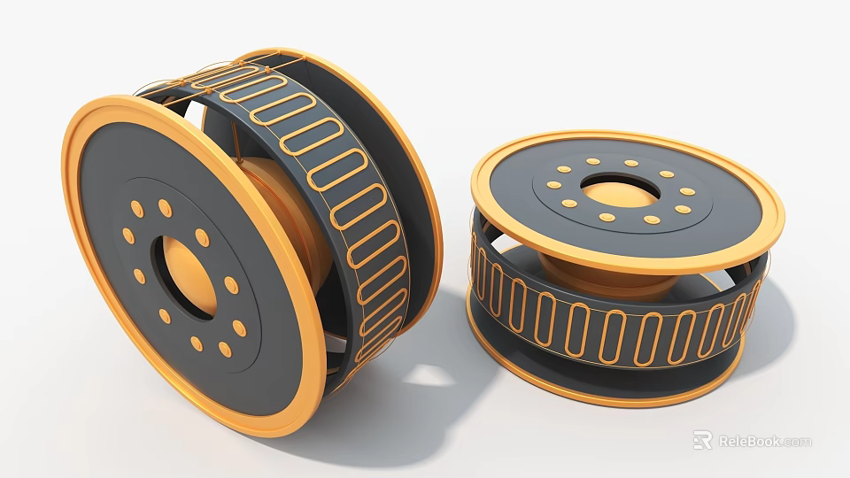 Industrial Cable Reels Black And Gold Circular Design With Hole Patterns And Striped Structure 3d model 