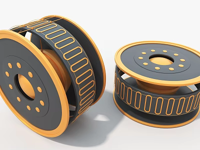 Industrial Cable Reels Black And Gold Circular Design With Hole Patterns And Striped Structure 3d model