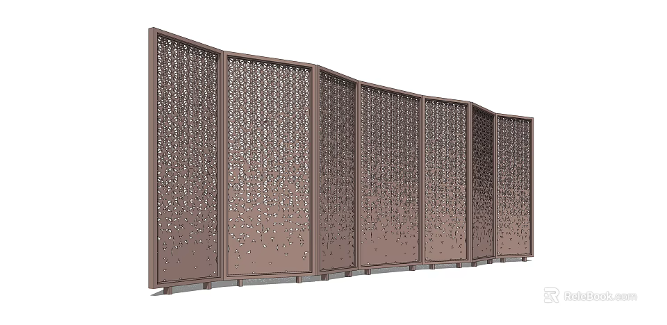Decorative Room Divider Screen with Brown Perforated Pattern Panels for Modern Interior Design 3d model