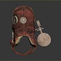 Red Steampunk Mask With Green Lenses And Metal Respirator Components