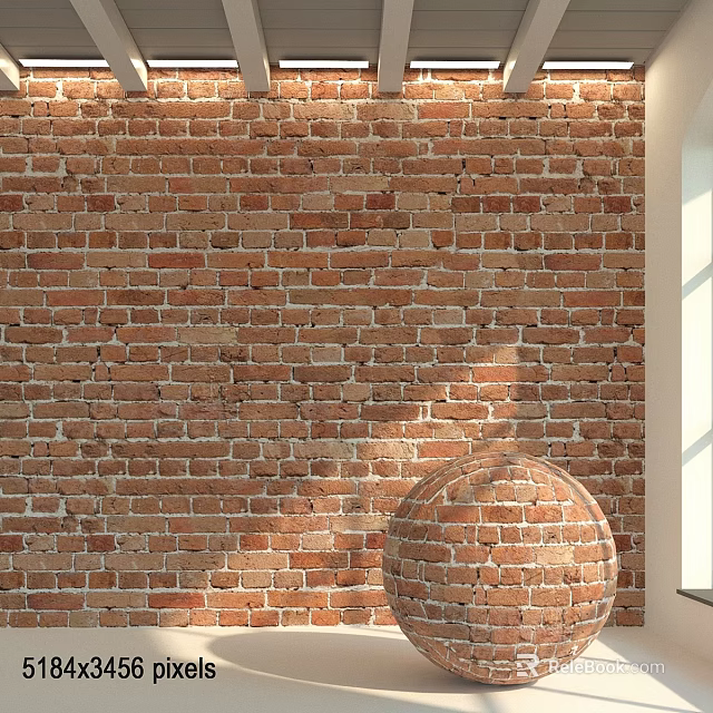 Decorative Sphere Component In Interior With Red Brick Wall And Natural Light 3d model 