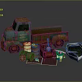 Vintage Rustic Household Items Collection With Rusty Truck Old Sofa And Carpet