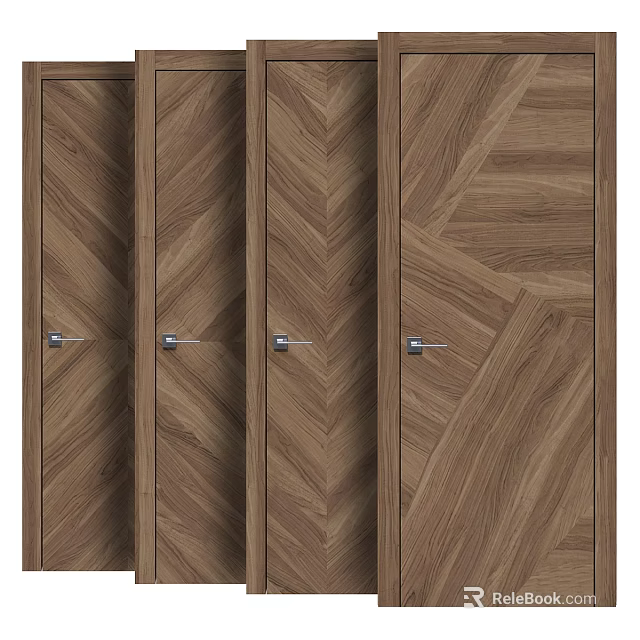Wooden Hinged Doors With Herringbone Patterns Brown Finish And Metal Handles For Interior Design 3d model 