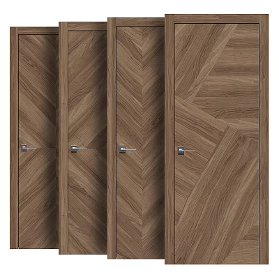 Wooden Hinged Doors With Herringbone Patterns Brown Finish And Metal Handles For Interior Design 3d model