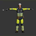 Game Movie Character In Yellow Blue Work Uniform Safety Helmet And Tool Standing Arms Outstretched