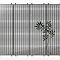 Modern Metal Grid Partition Design With Vertical Horizontal Lines And Green Plant
