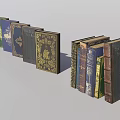 Vintage Hardcover Books Collection With Colorful Covers And Golden Decorations