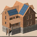 Wooden Detached Villa With Solar Panel Roof Stone Base Balcony And Staircase
